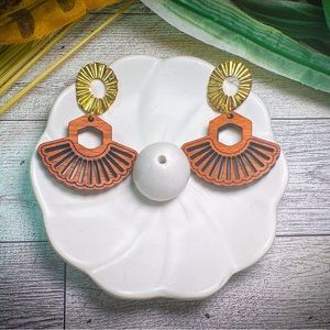 Fanfare Wooden Sophisticated Gold Earrings